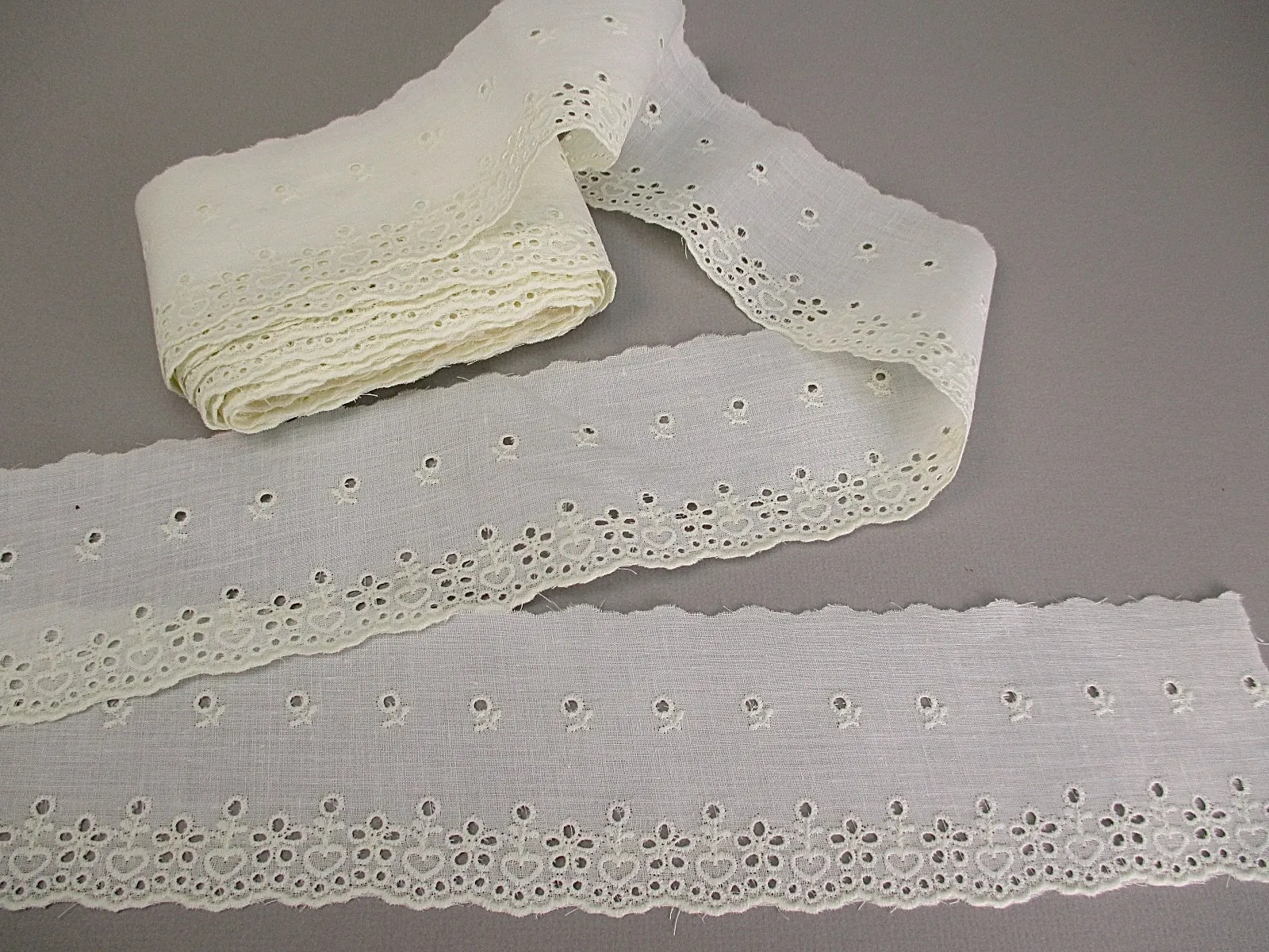 Vintage lace trim poly cotton eyelet 8YD