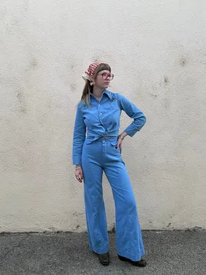 Vintage Western Powder Blue Corduroy Leisure Suit