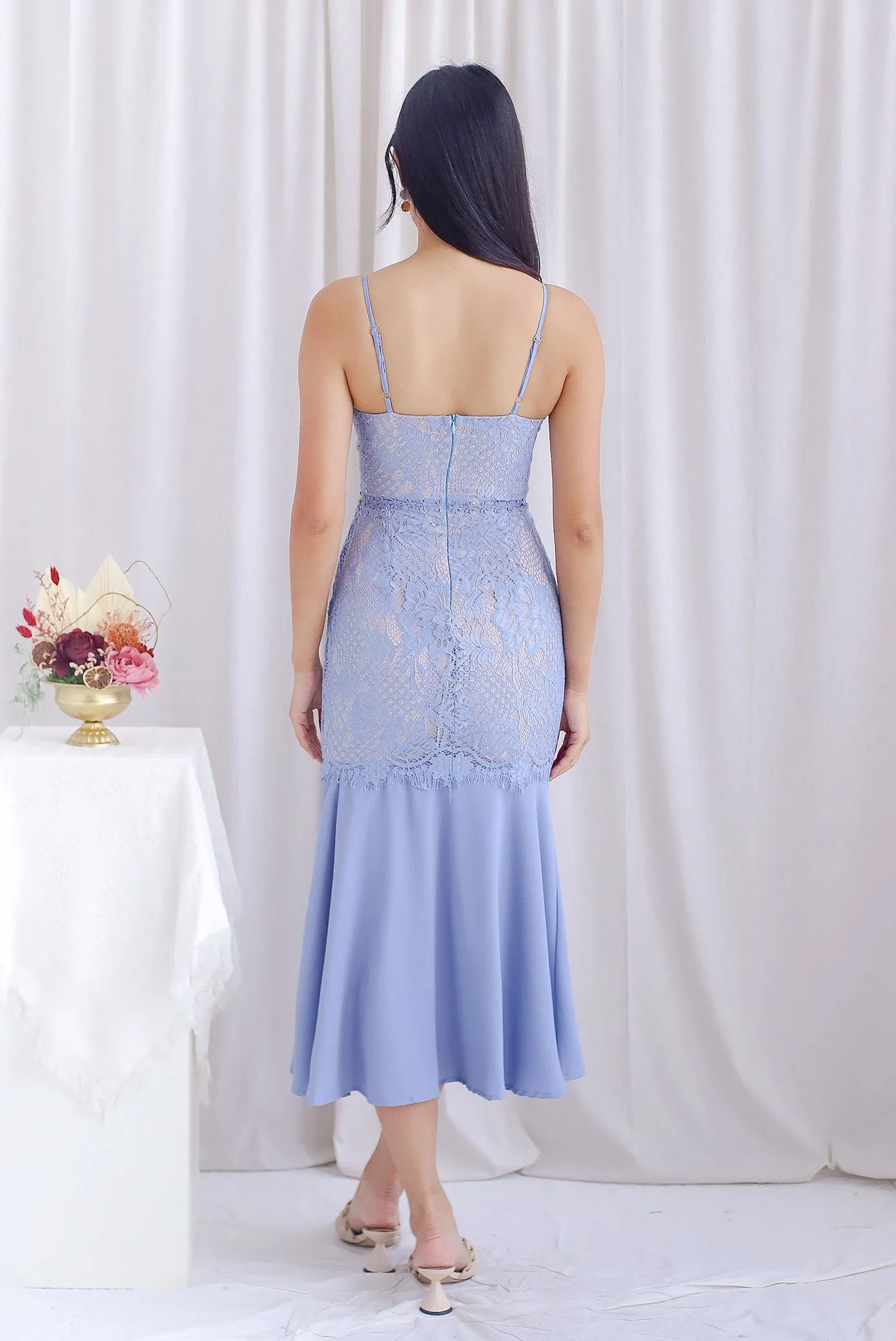 Violette Lace Bustier Mermaid Dress In Blue
