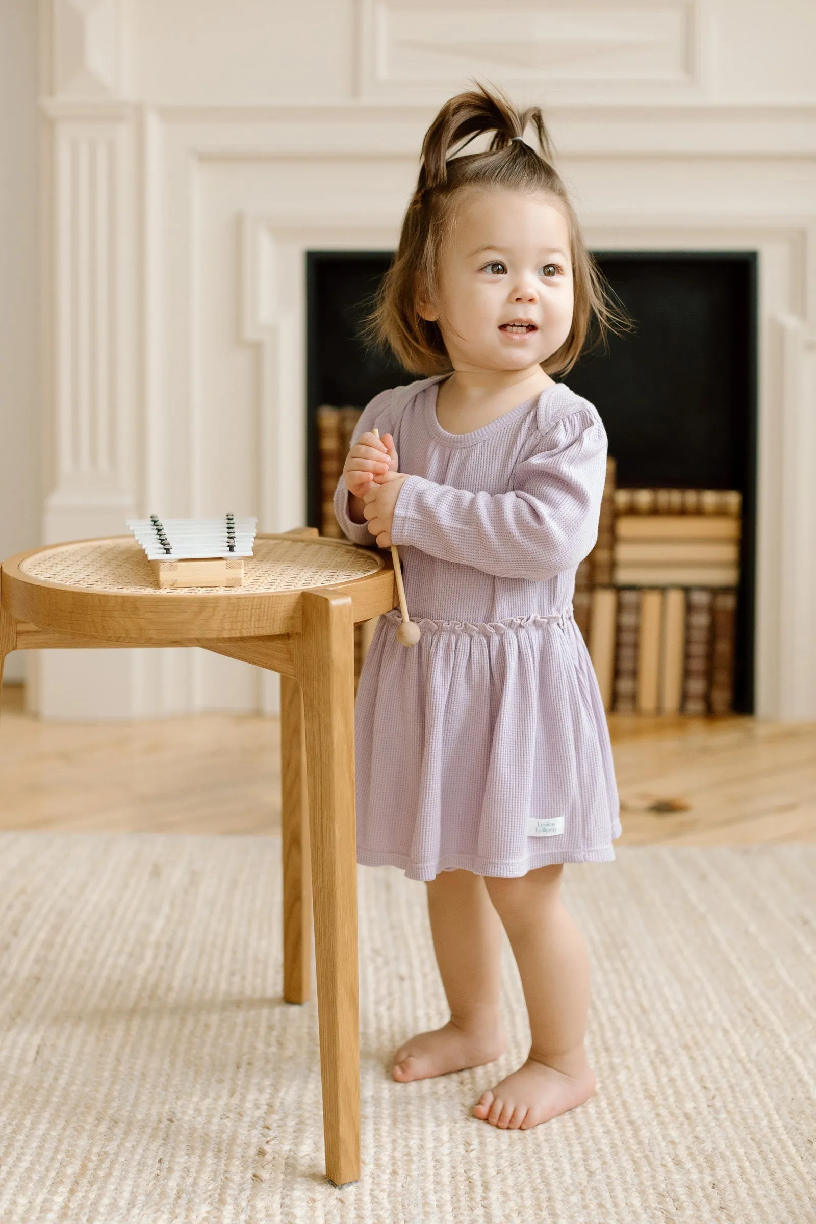 Waffle Long Sleeve Bodysuit Dress - Lavender