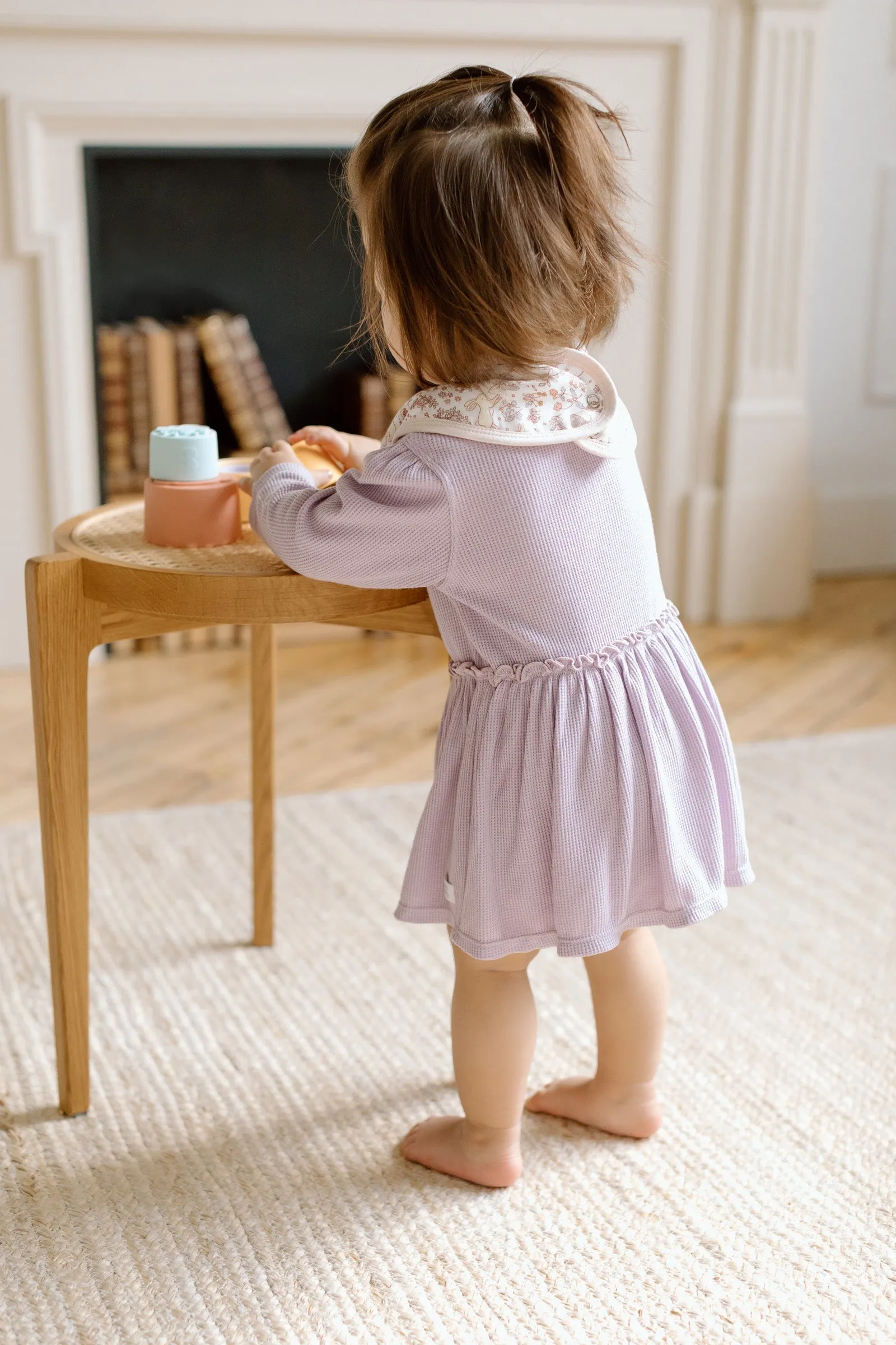 Waffle Long Sleeve Bodysuit Dress - Lavender