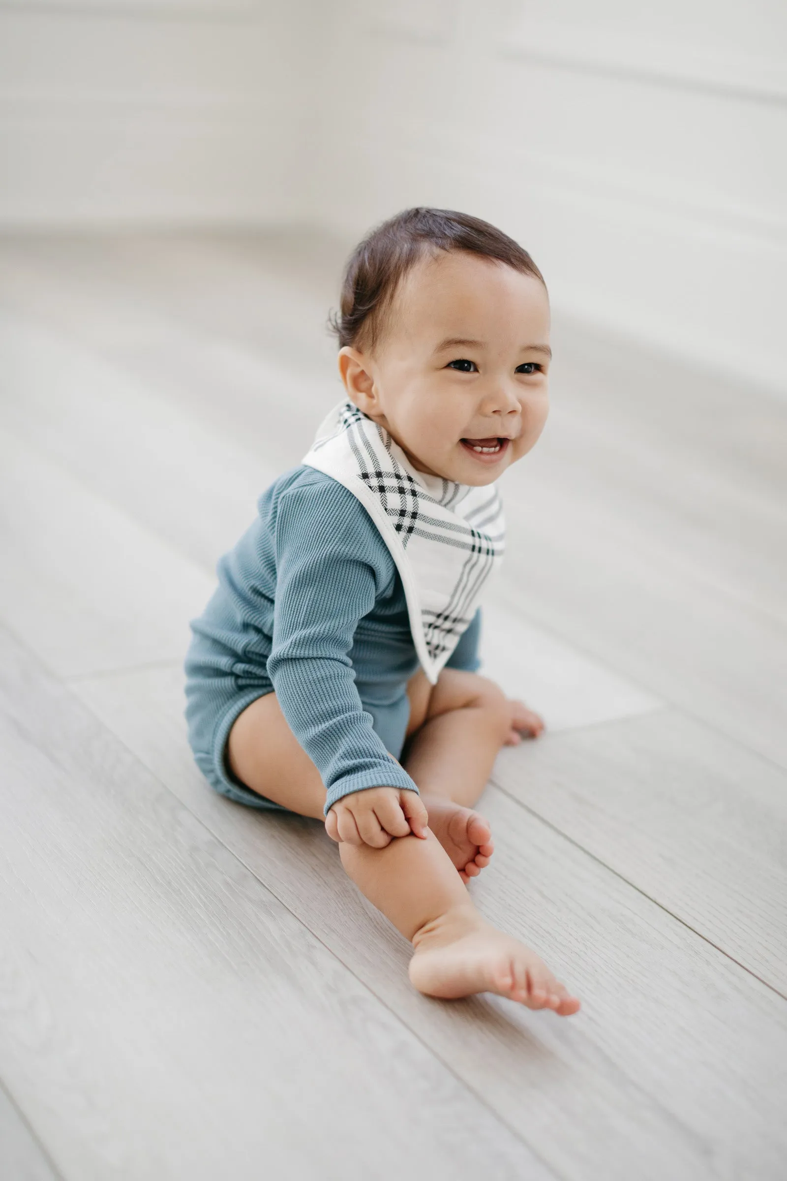 Waffle Long Sleeve Bodysuit - Smoke Blue