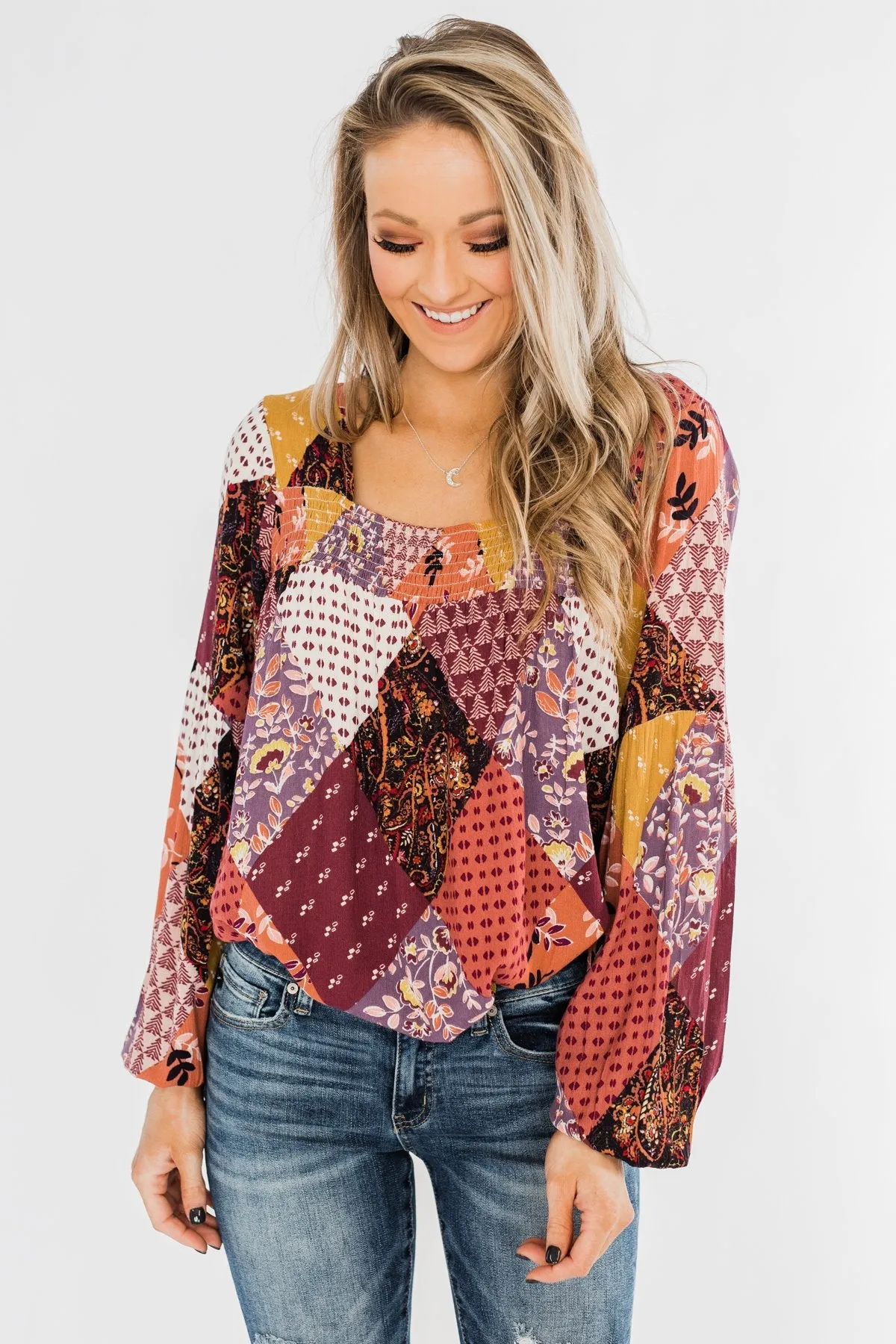 Wandering Free Printed Blouse- Purple Tones