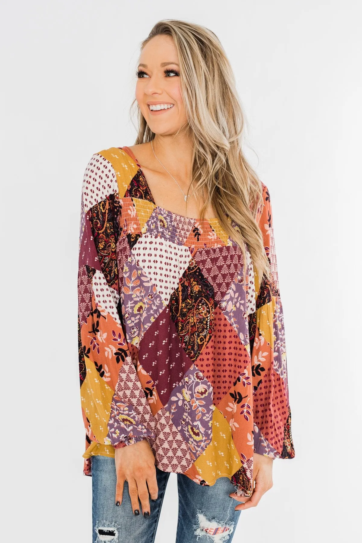 Wandering Free Printed Blouse- Purple Tones