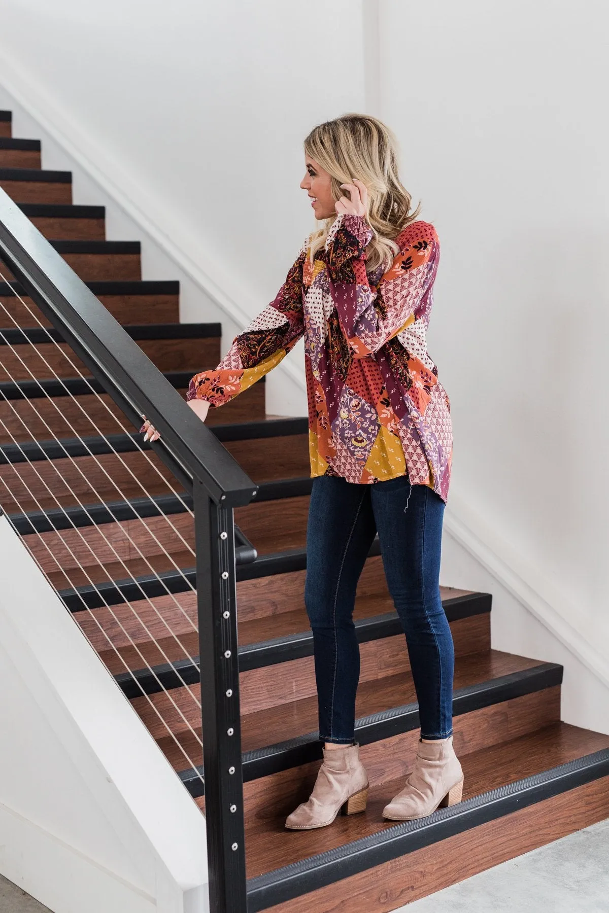 Wandering Free Printed Blouse- Purple Tones