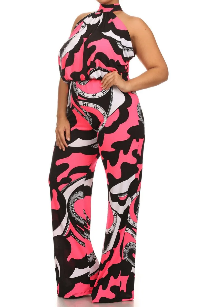 Wavy Sexy Sleeveless Wide Leg Plus Size Jumpsuit