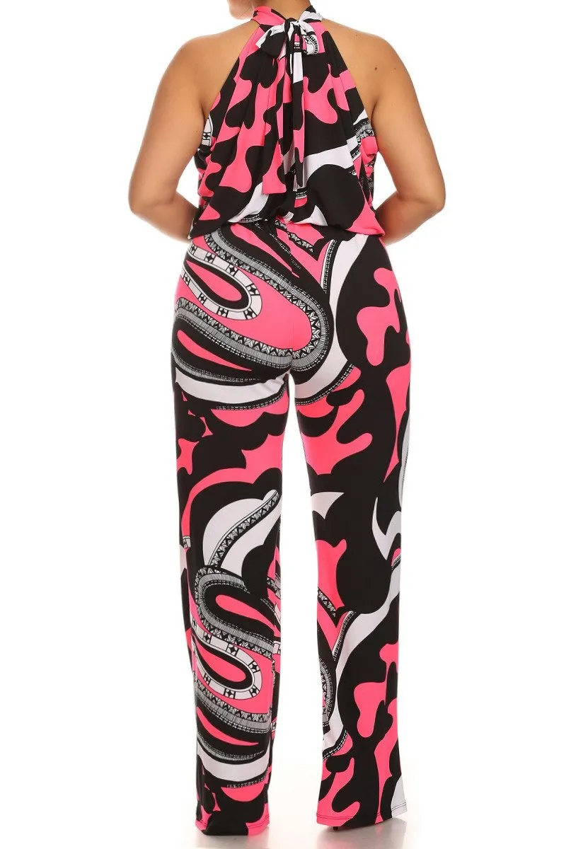 Wavy Sexy Sleeveless Wide Leg Plus Size Jumpsuit