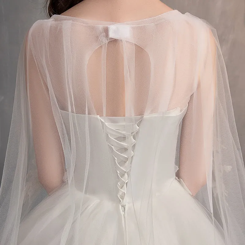 Wedding Dress With Long Cap Lace Wedding Gown With Long Train Embroidery Princess Plus Size Bridal Dress