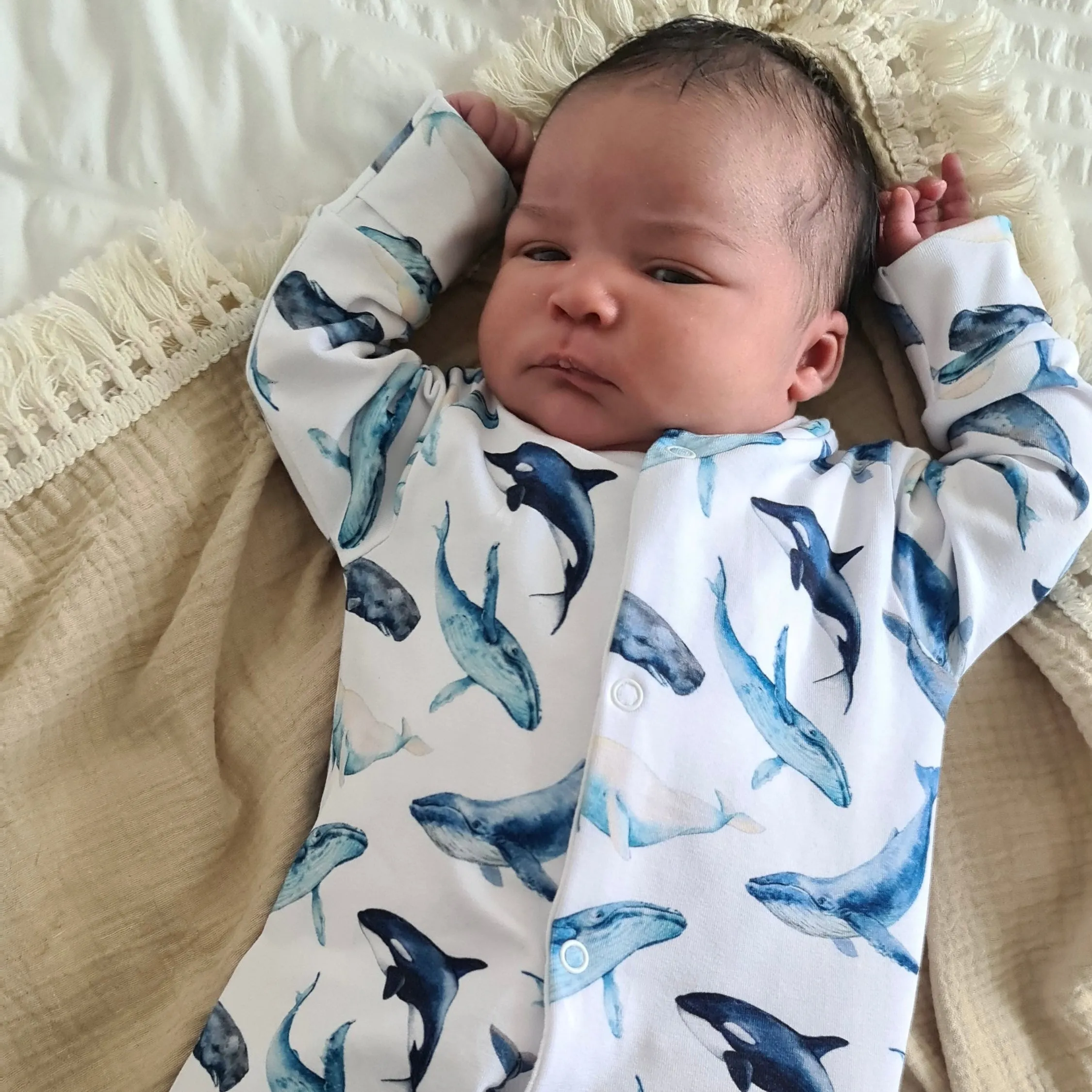 Whale print cotton sleepsuit