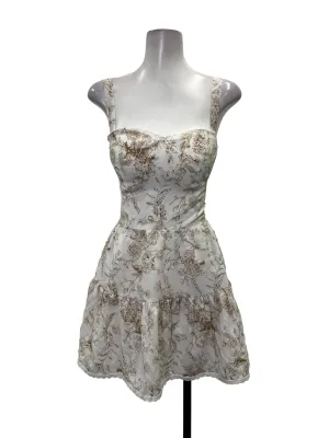White Brown Floral Lace Trim Romper