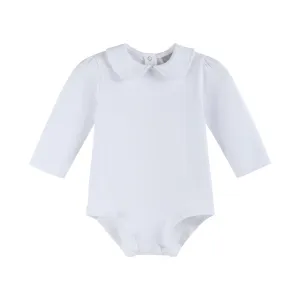 White Collared Unisex Long Sleeve Bodysuit Romper