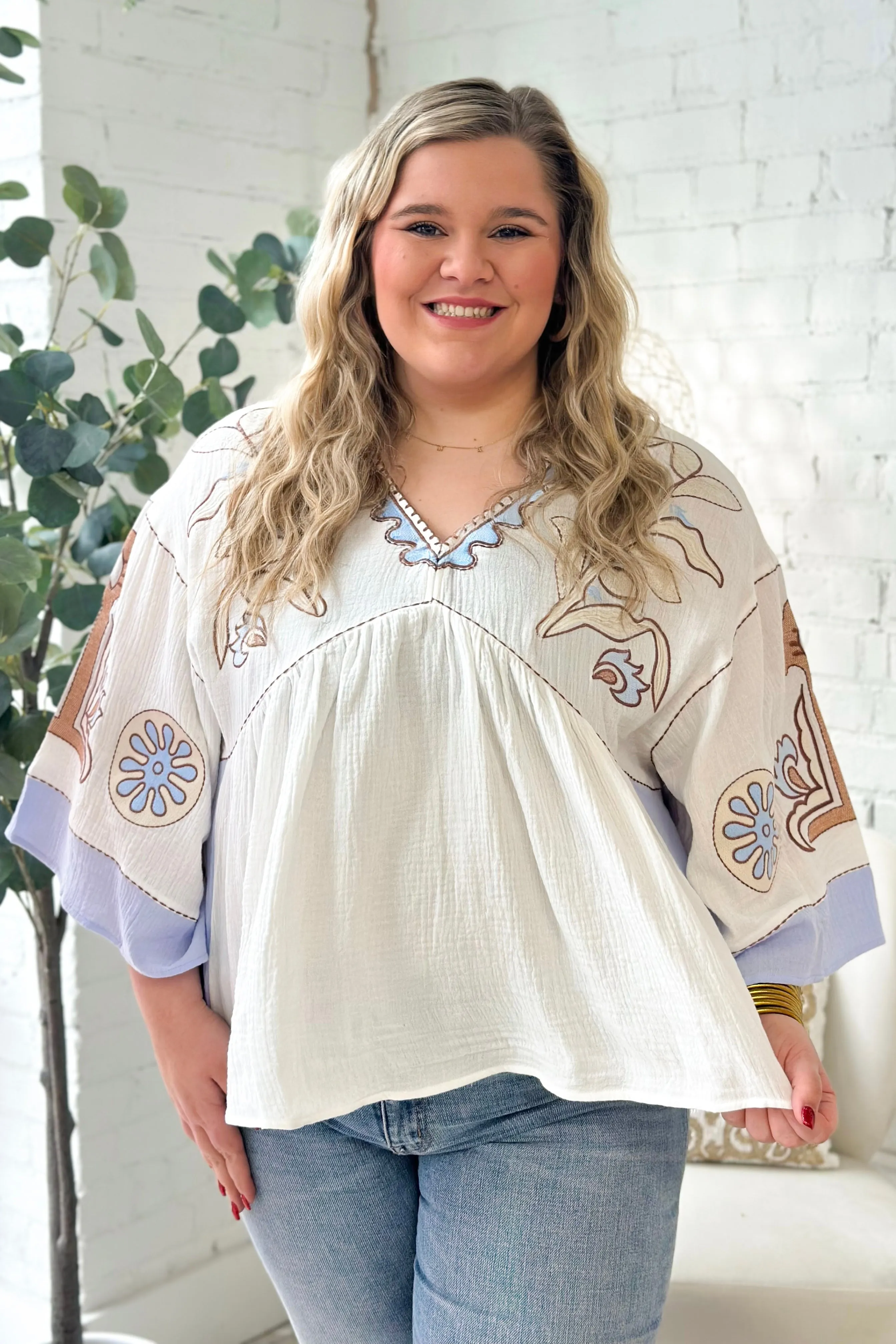 White Embroidered Detail Top