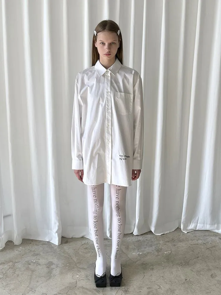 White Embroidered Hem Embroidered Shirt