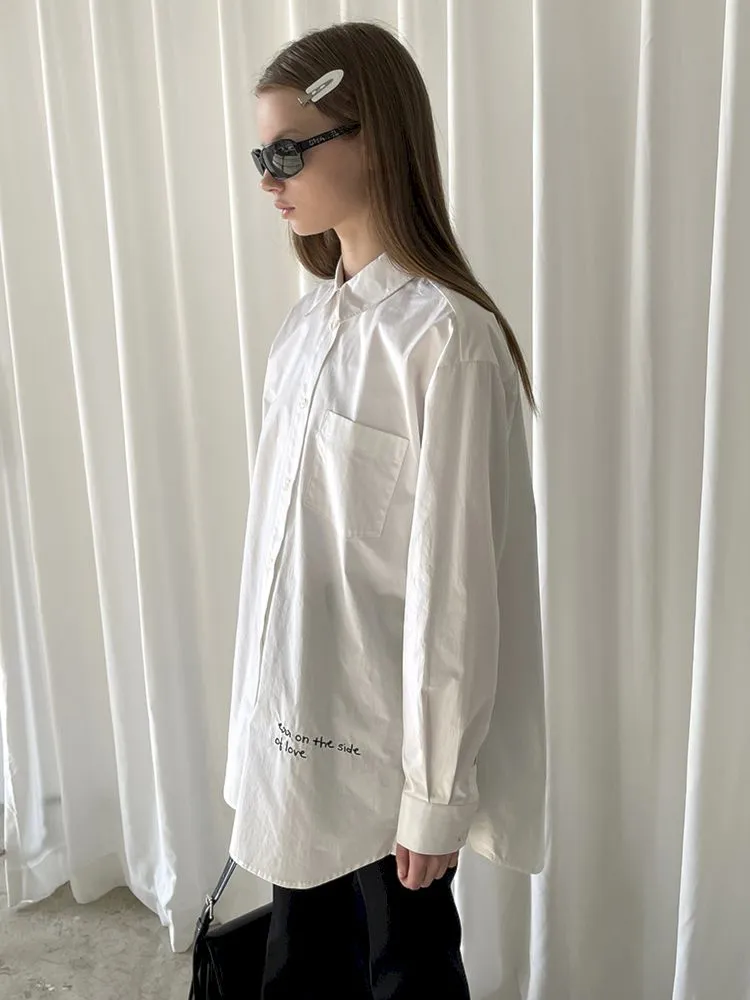 White Embroidered Hem Embroidered Shirt