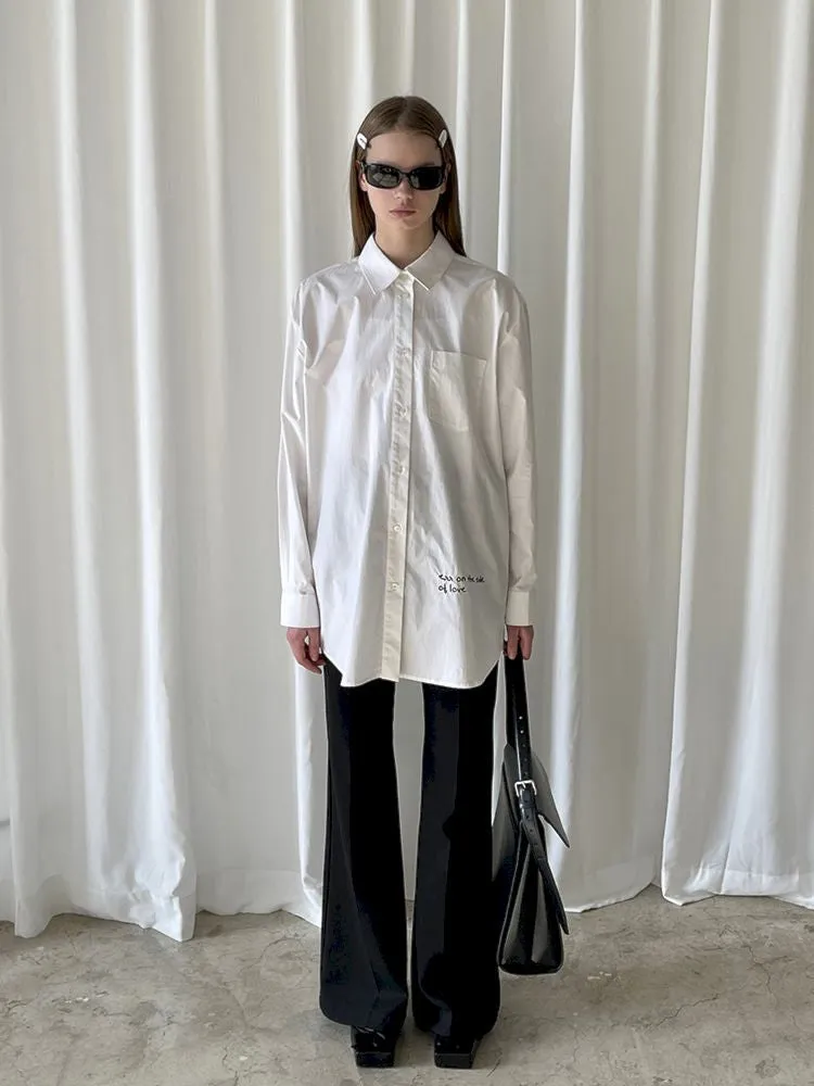 White Embroidered Hem Embroidered Shirt
