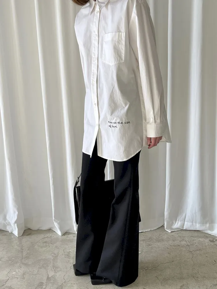 White Embroidered Hem Embroidered Shirt