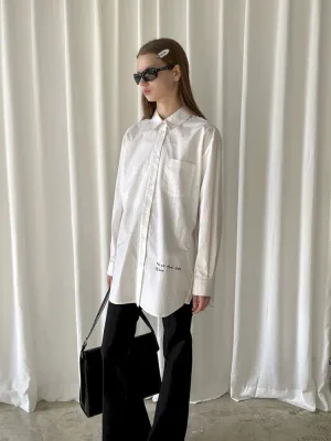 White Embroidered Hem Embroidered Shirt