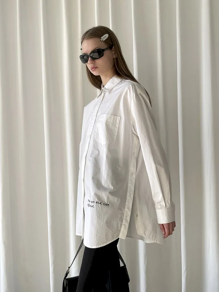 White Embroidered Hem Embroidered Shirt