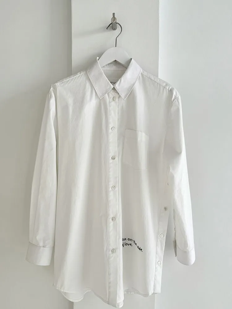 White Embroidered Hem Embroidered Shirt