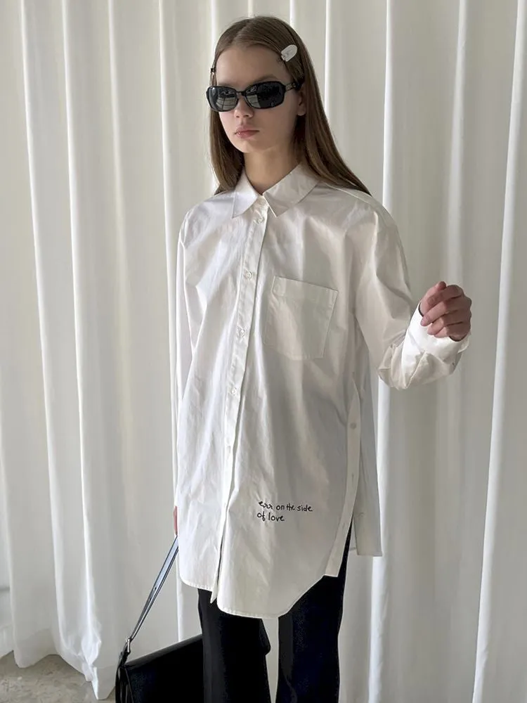 White Embroidered Hem Embroidered Shirt