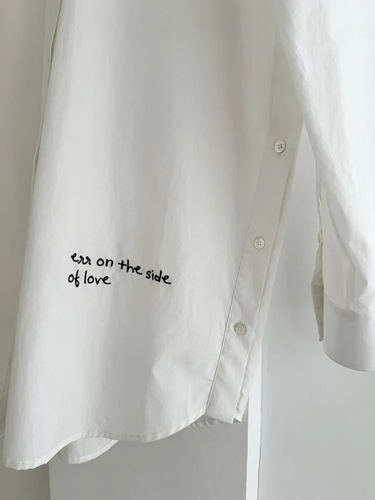 White Embroidered Hem Embroidered Shirt