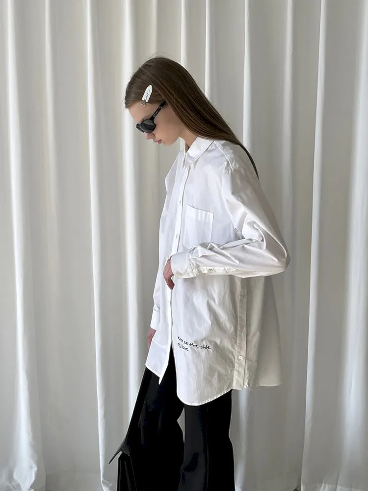 White Embroidered Hem Embroidered Shirt