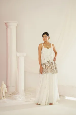 White Embroidered Sharara Set With Pelpum And Dupatta