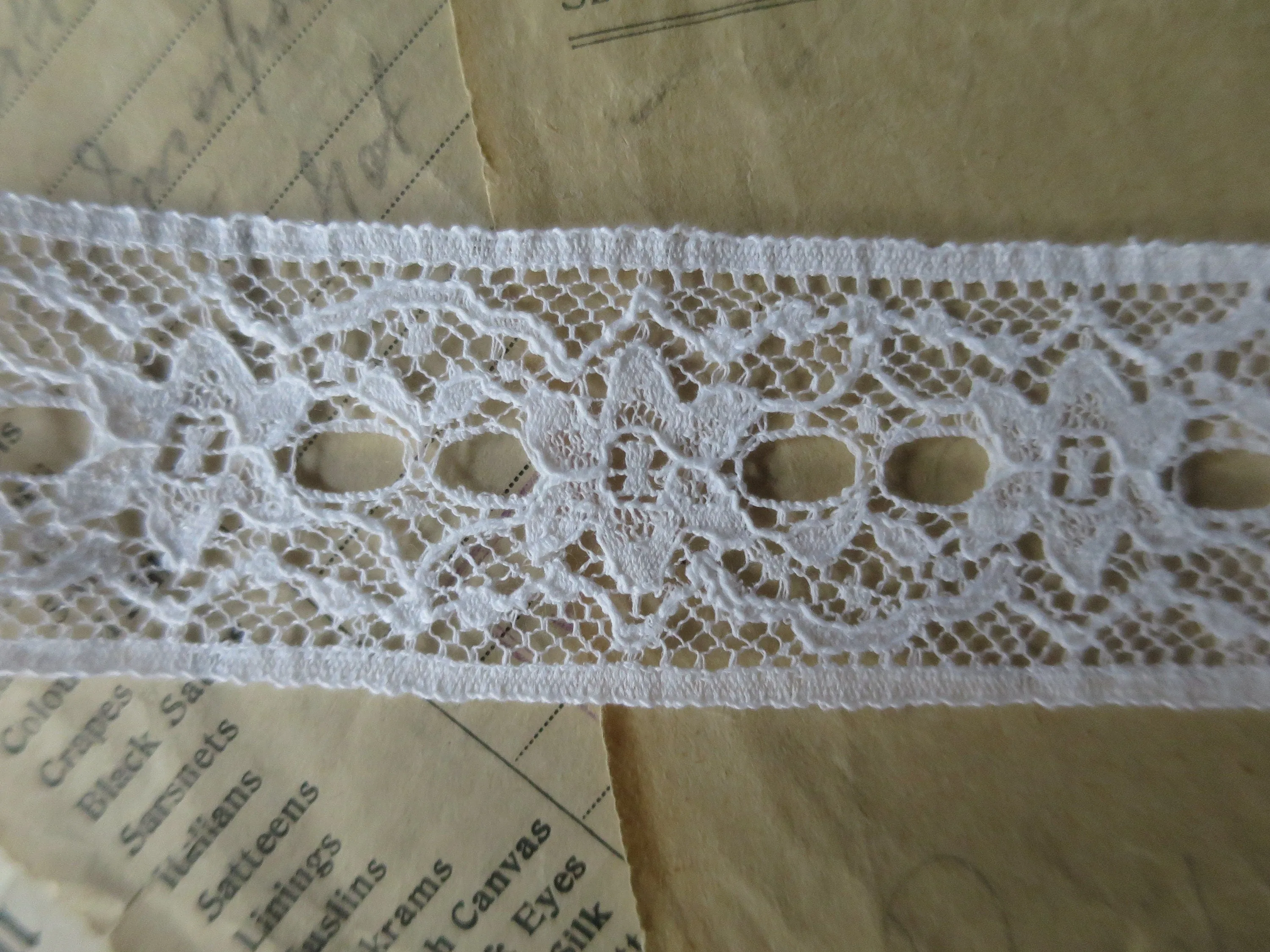 White English Nottingham Lace- Floral Double Eyelet Insertion Lace