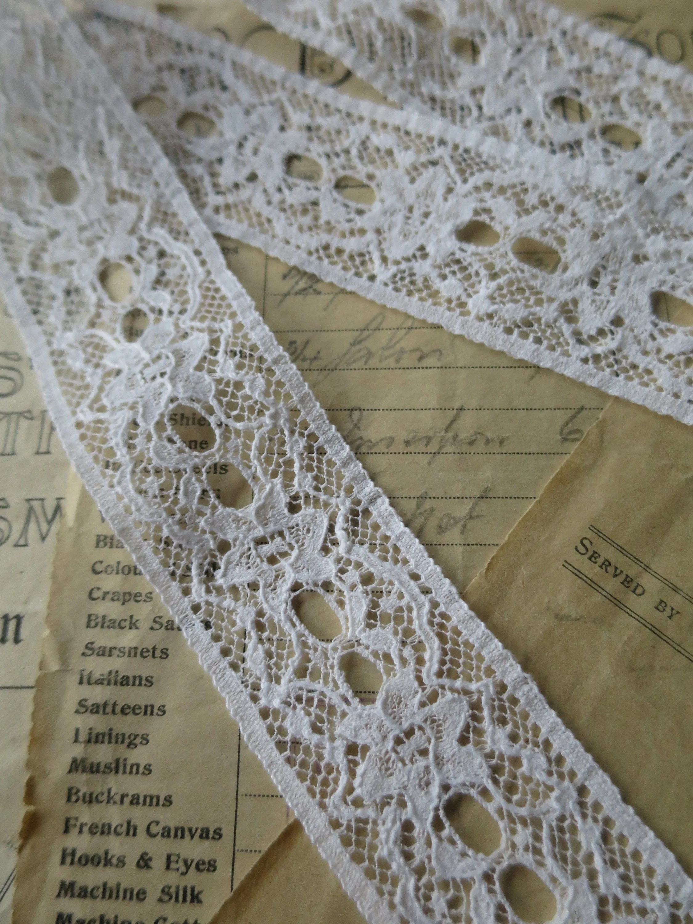 White English Nottingham Lace- Floral Double Eyelet Insertion Lace