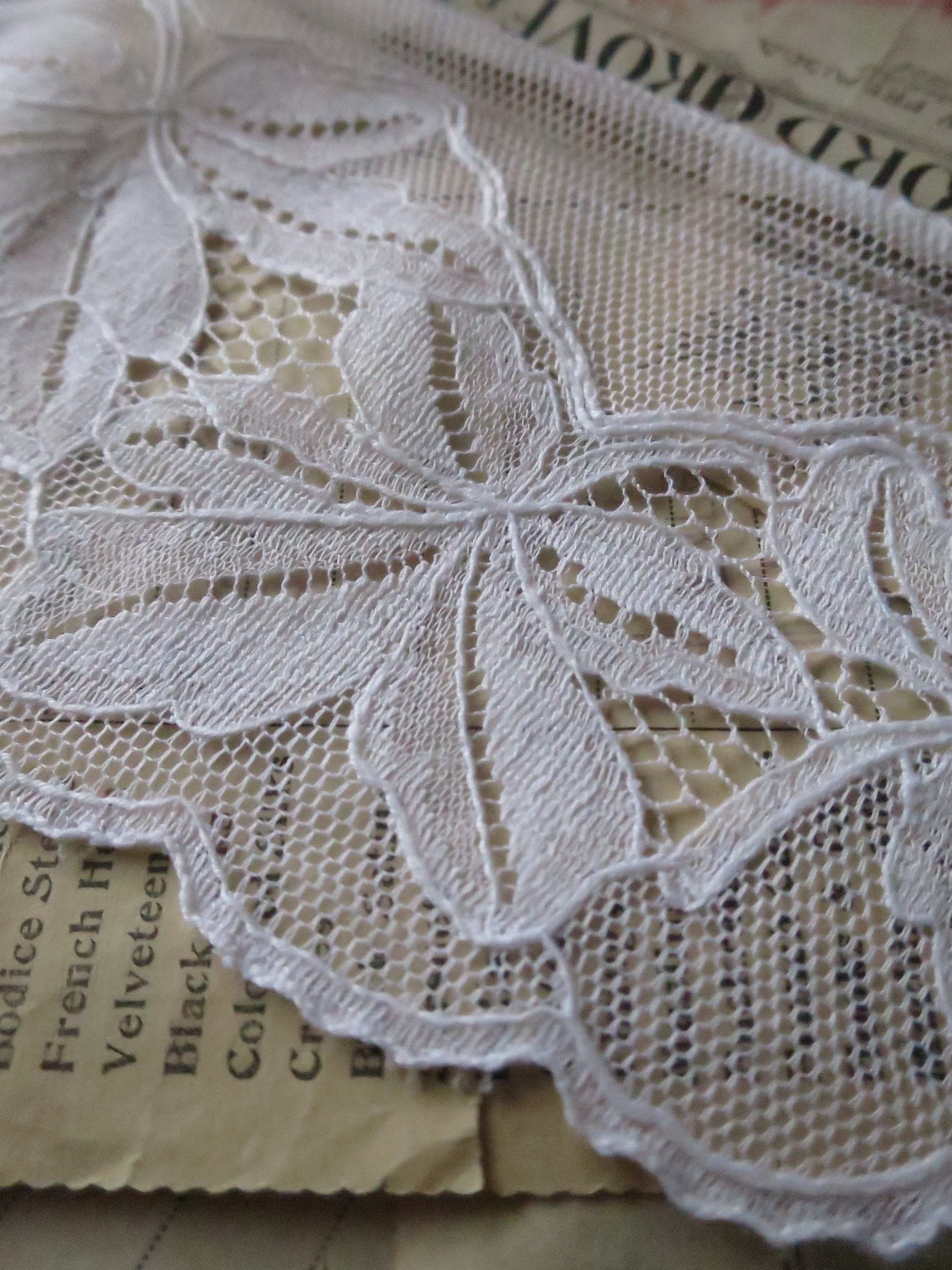 White English Nottingham Lace-  Foliage- 9.8 cm