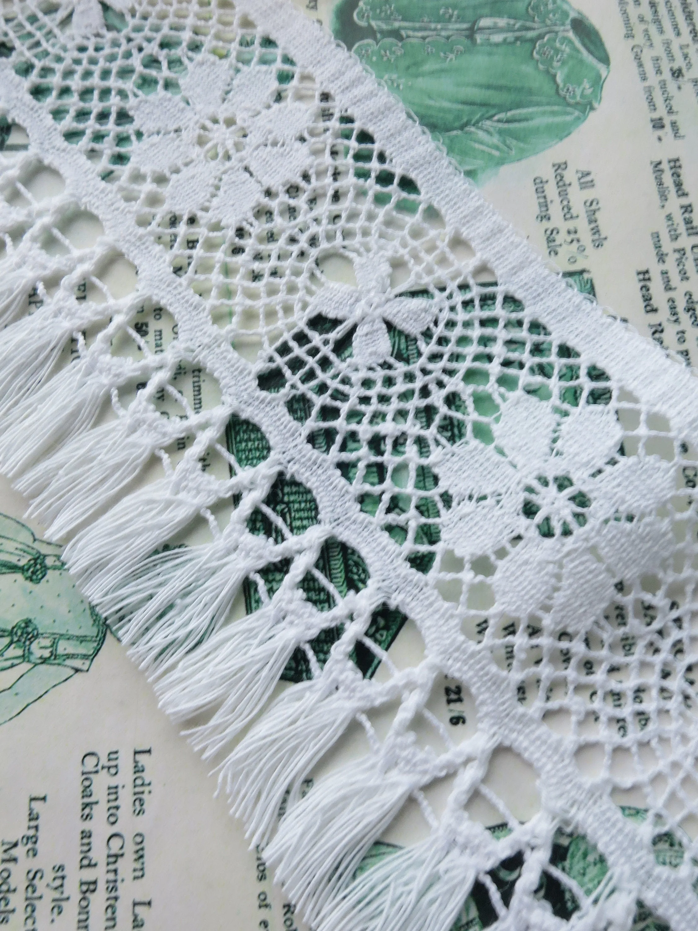 White English Nottingham Lace- Fringed Torchon- 8.7 cm