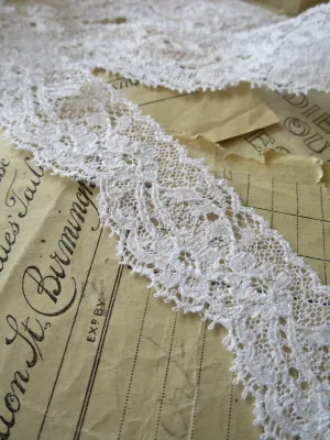 White English Nottingham Lace- Frothy Floral Roses Swags Point Lace- 3 cm