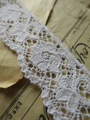 White English Nottingham Lace- Scalloped Raised Floral Guipure- 2.7 cm