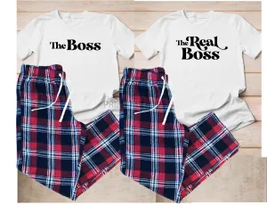 White Matching His & Hers Boss Real Boss Tartan Pyjamas