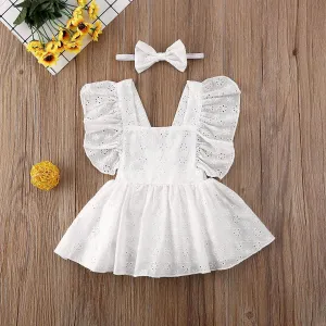 White Ruffle Romper Dress & Headband