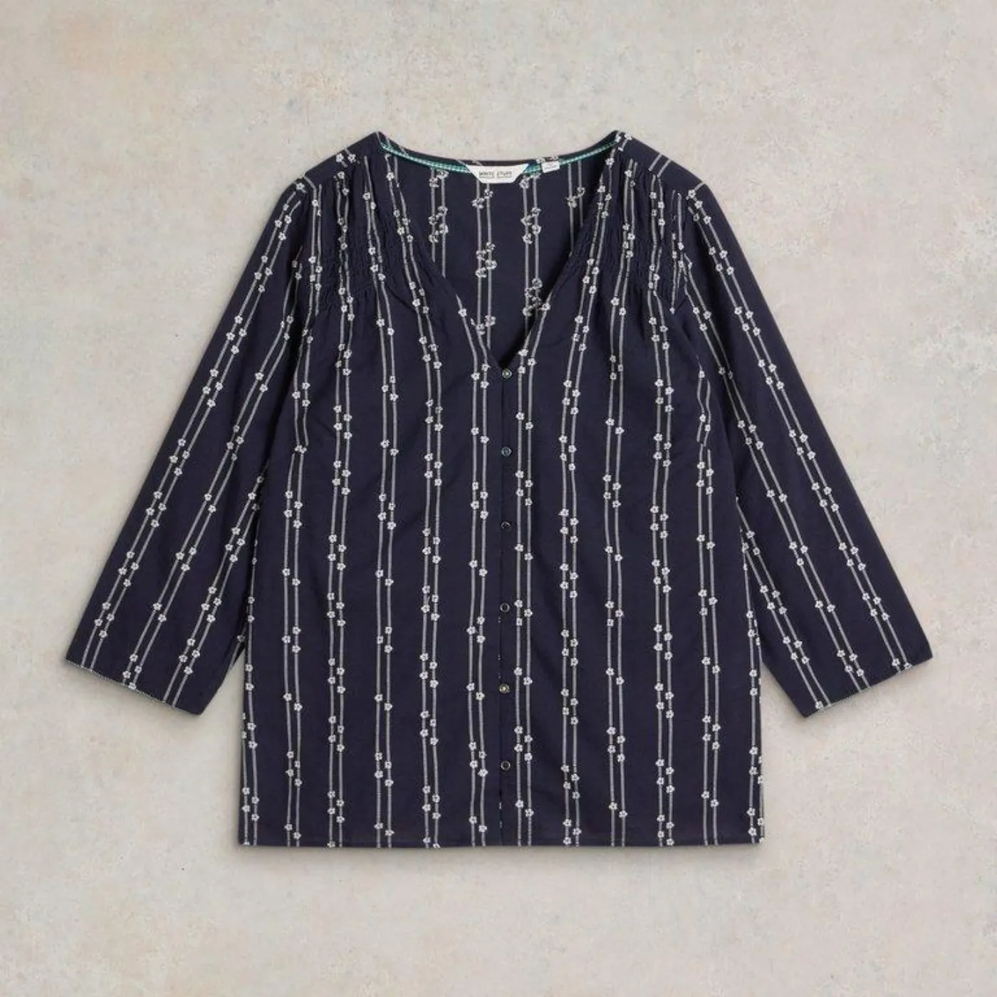 White Stuff Rae Navy Multi Cotton Top