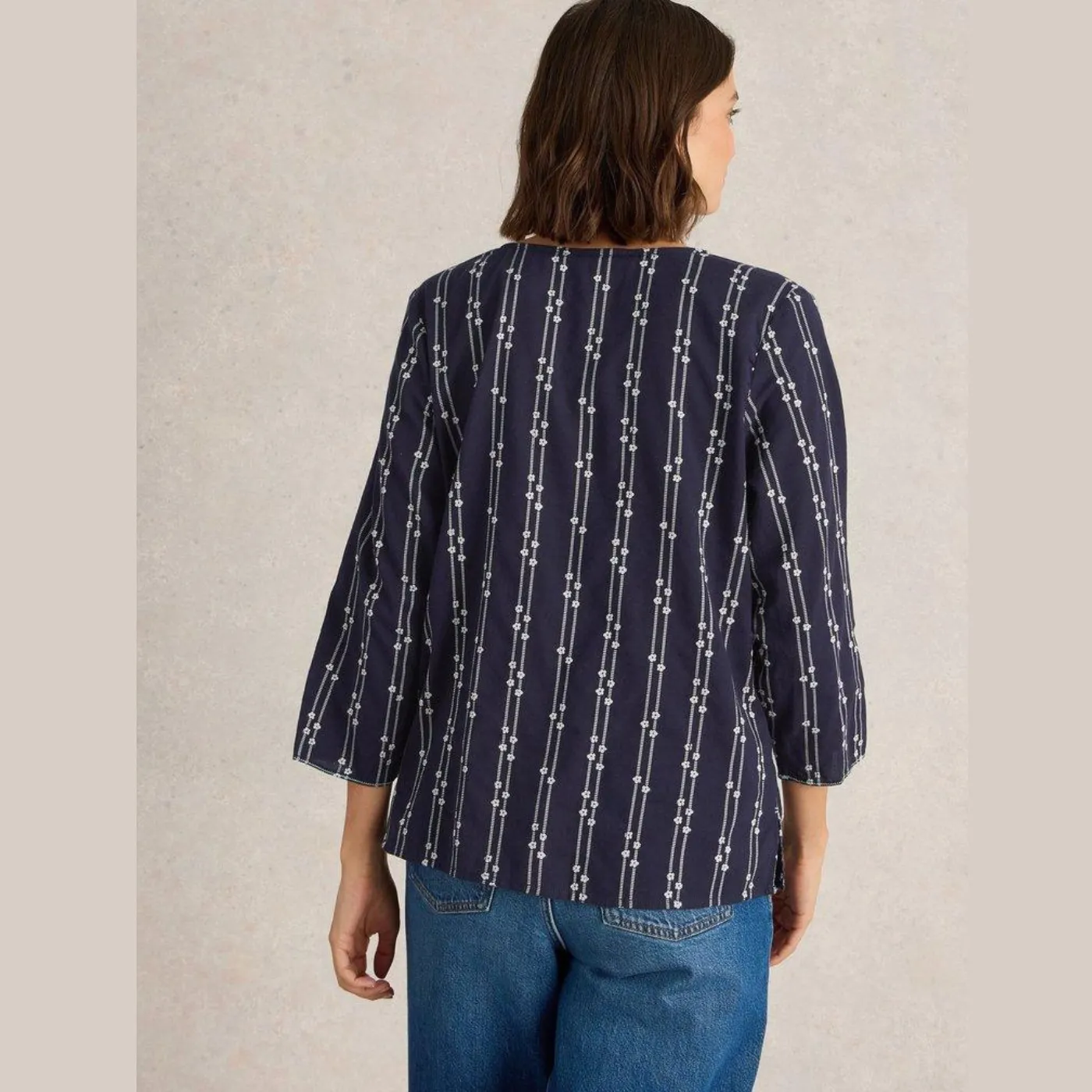 White Stuff Rae Navy Multi Cotton Top