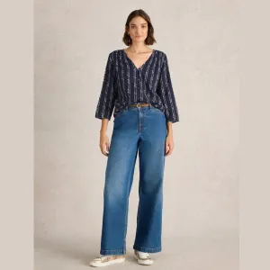 White Stuff Rae Navy Multi Cotton Top