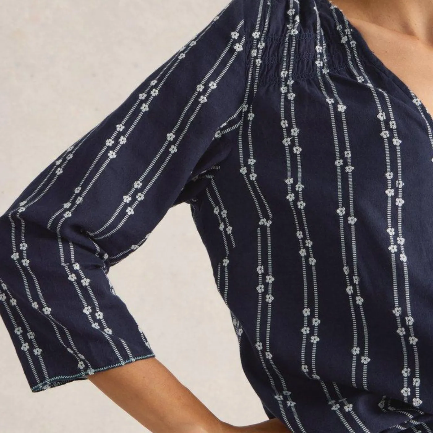 White Stuff Rae Navy Multi Cotton Top