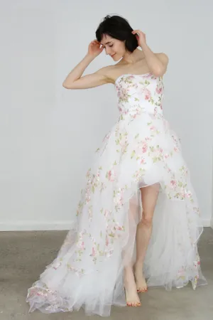 White sweetheart tulle lace long prom dress, tulle formal dress