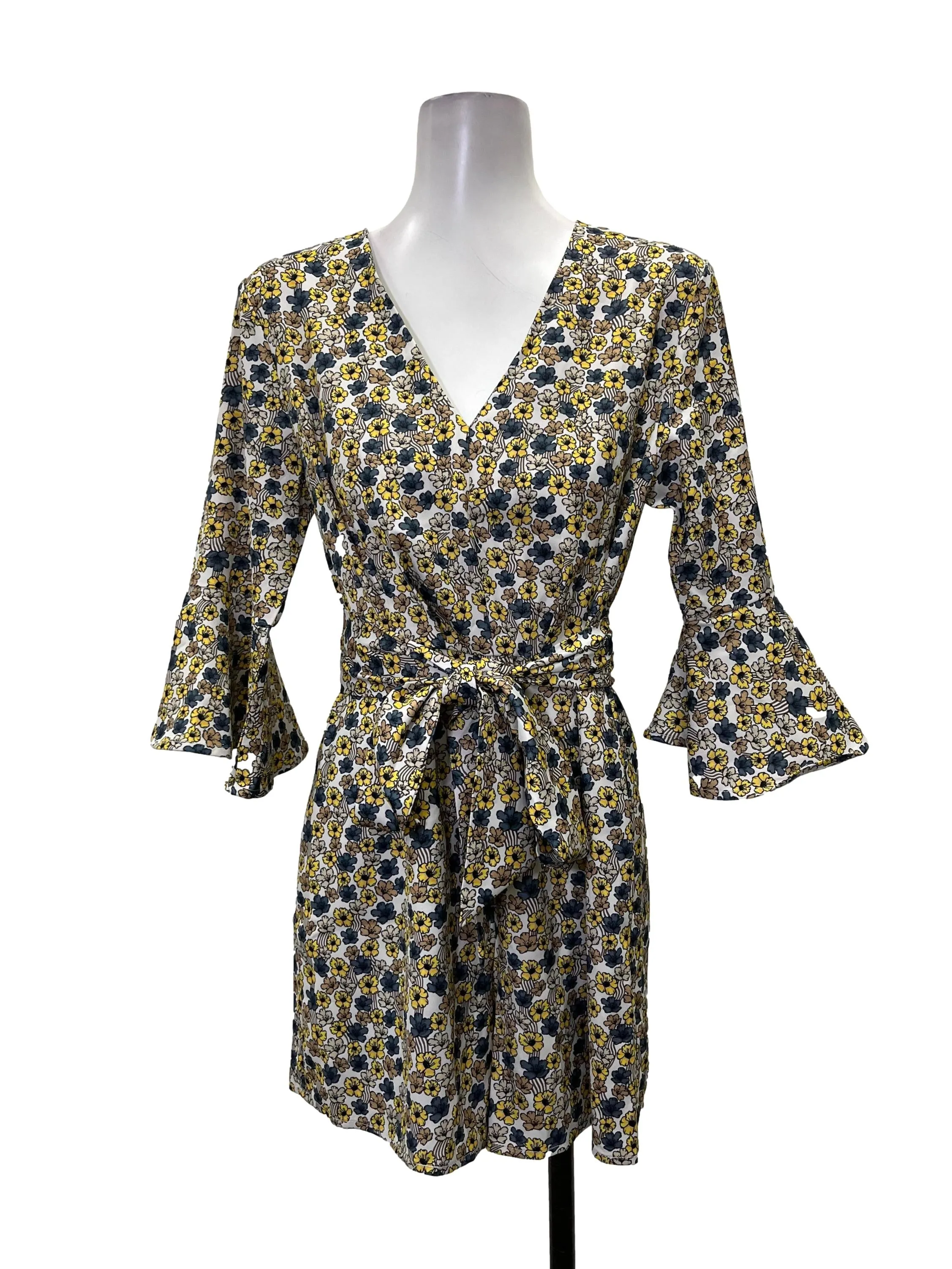 White With Blue Yellow Floral Print Romper