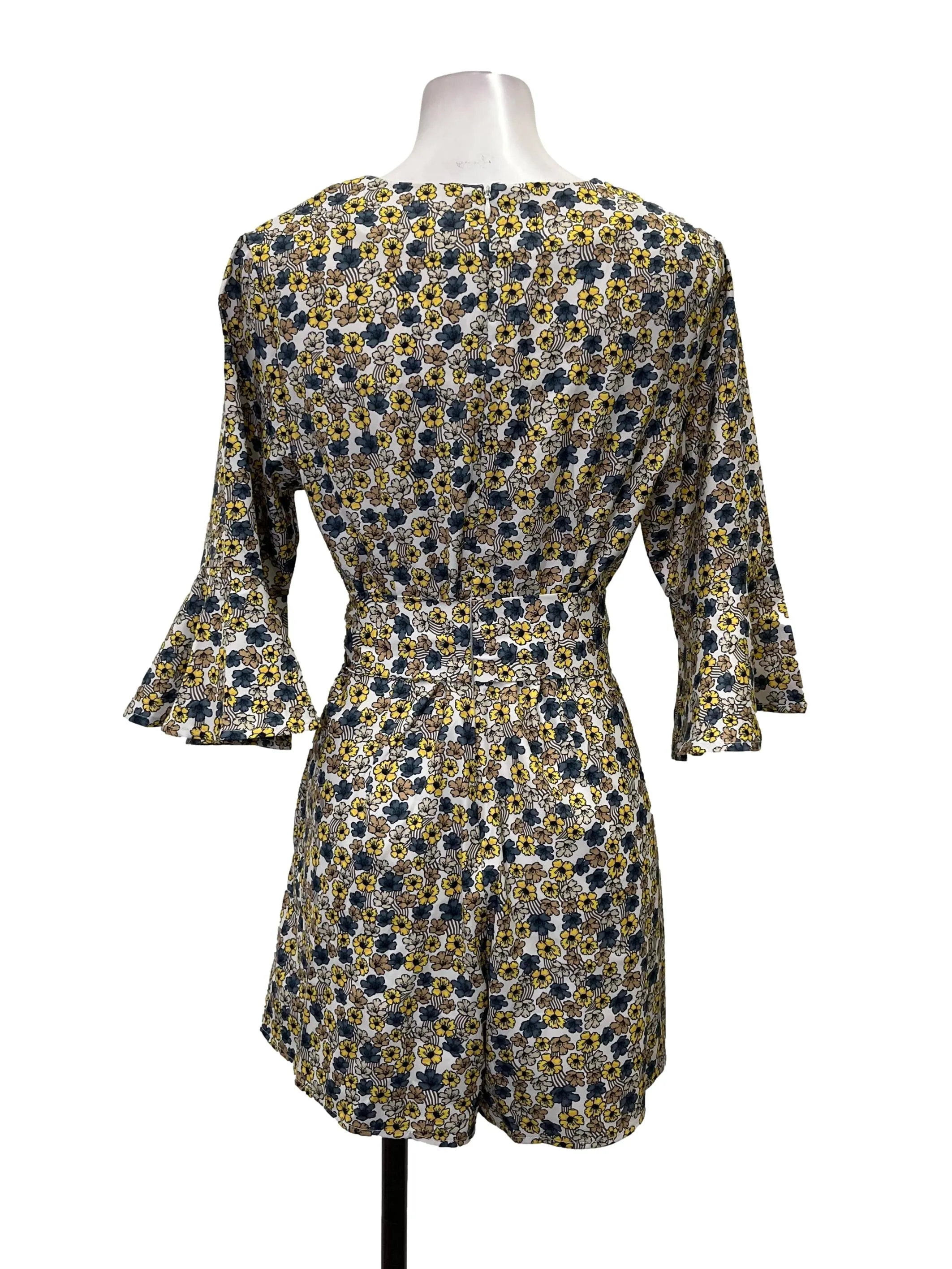 White With Blue Yellow Floral Print Romper