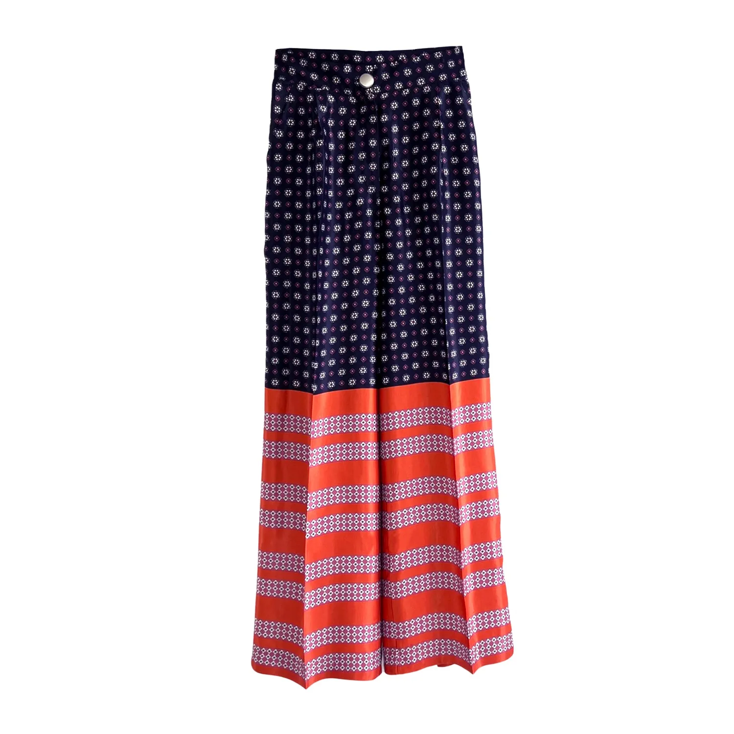 Wide-Leg Pants in Orange & Blue Satin