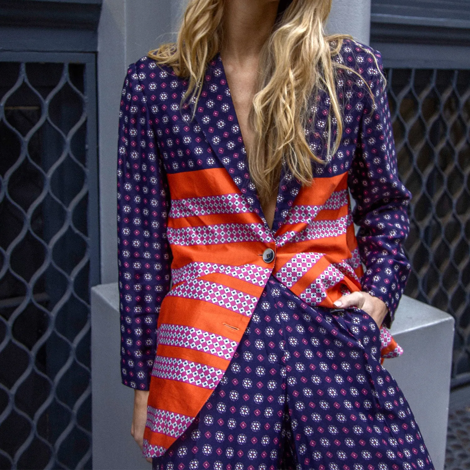 Wide-Leg Pants in Orange & Blue Satin
