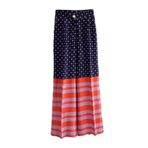 Wide-Leg Pants in Orange & Blue Satin