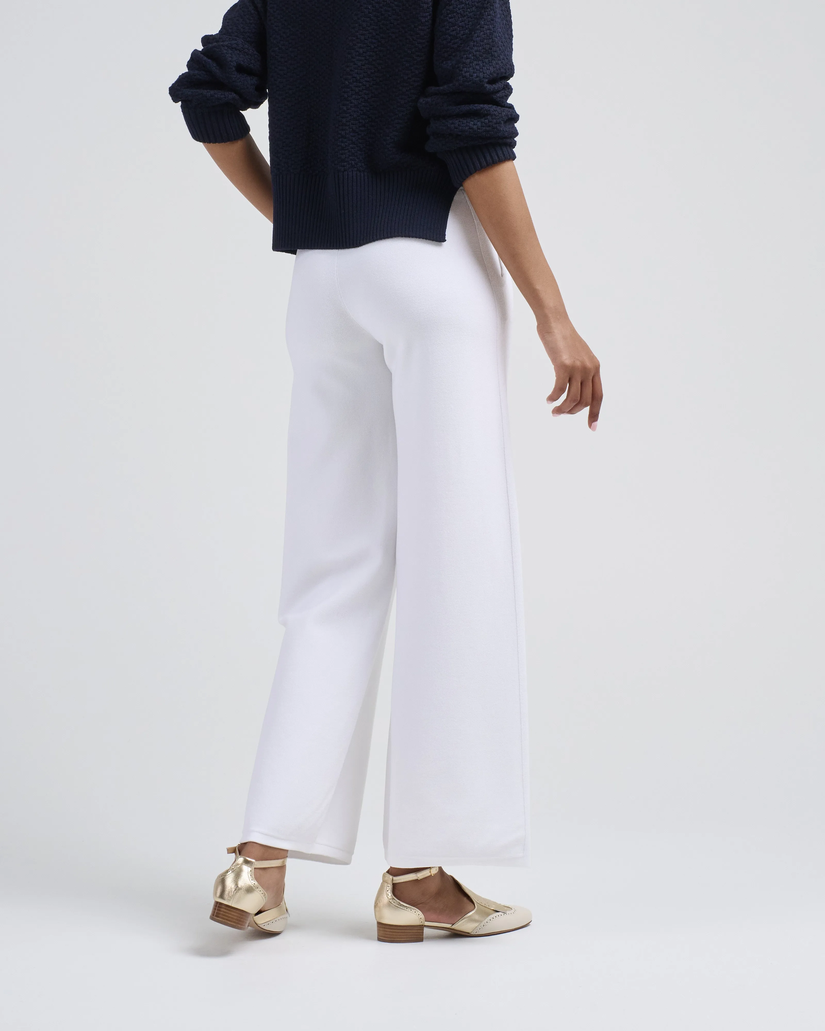 wide pants in couture knit