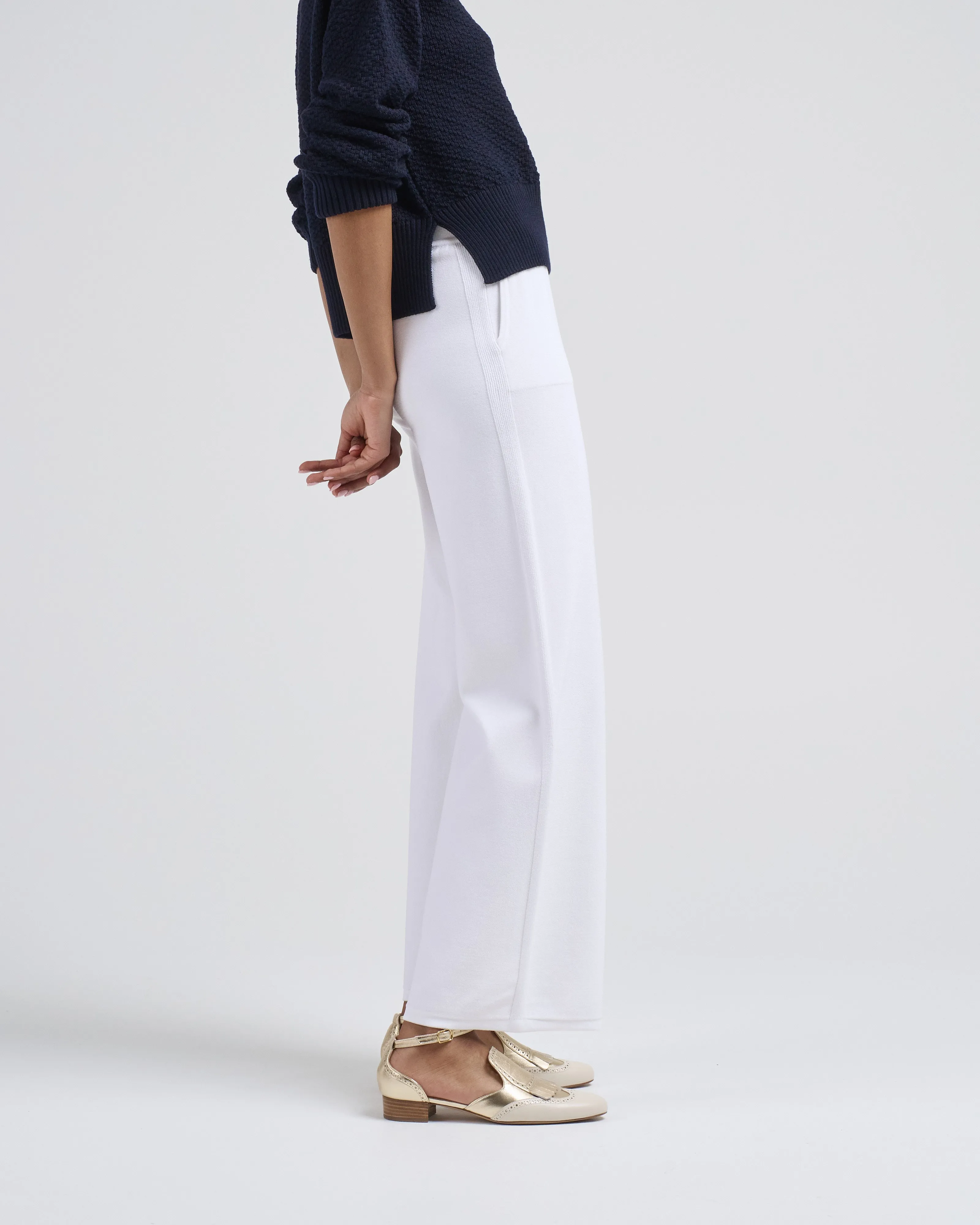 wide pants in couture knit