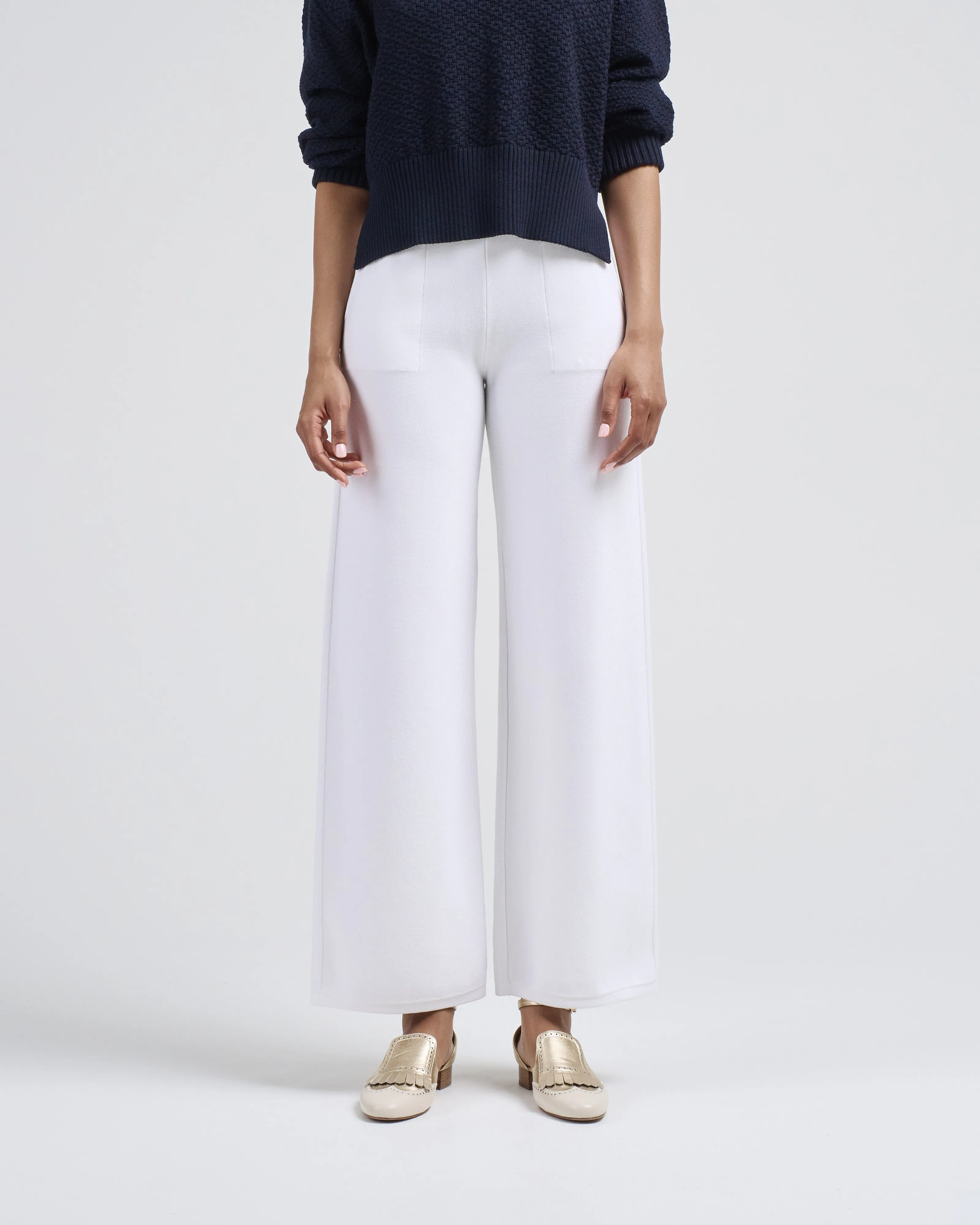 wide pants in couture knit
