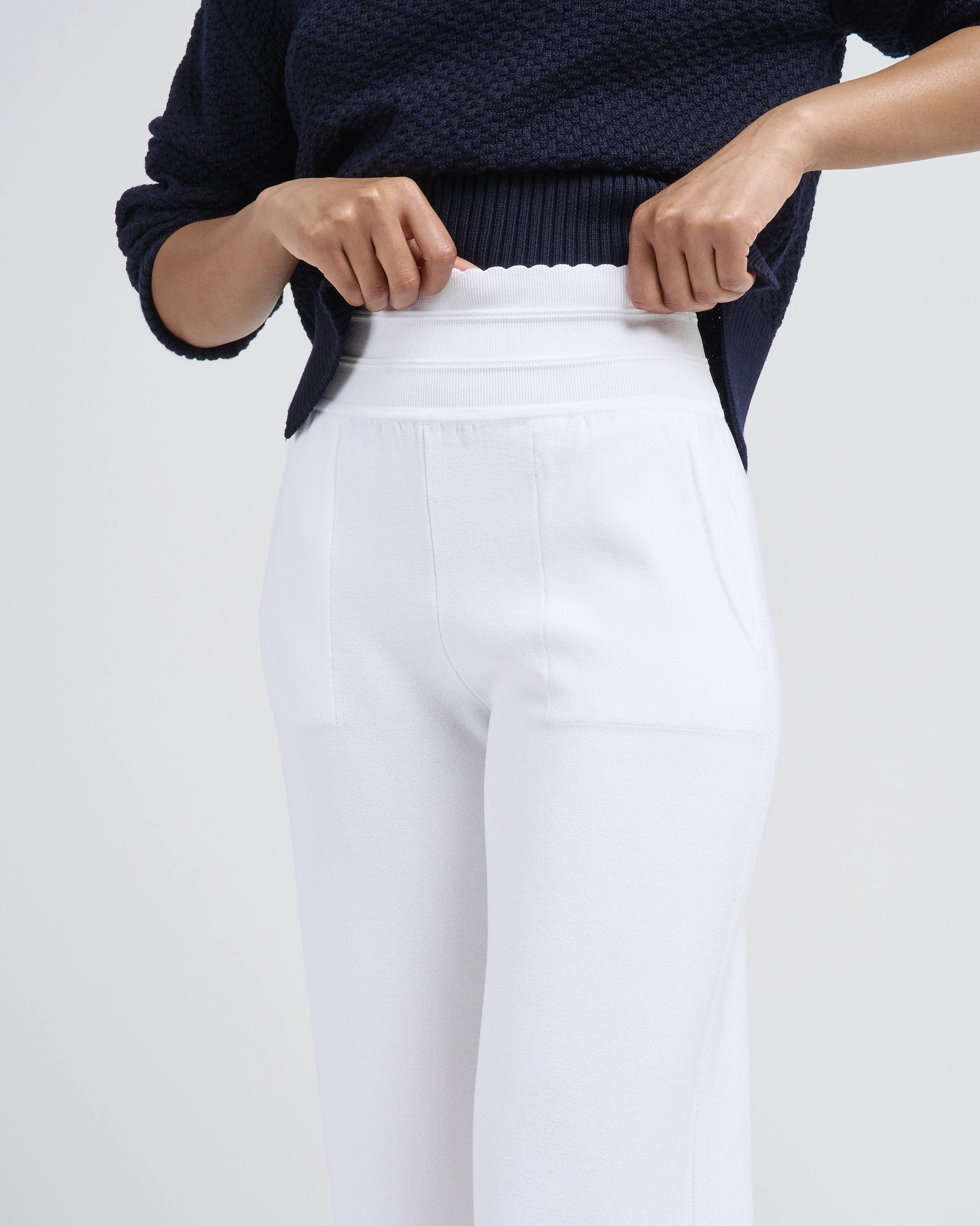 wide pants in couture knit