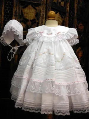 Will'beth Girls White Fancy Lace Heirloom Vintage 3 piece Dress Preemie Newborn 3 6 9 Months